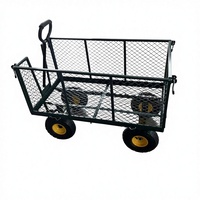 Chariot utilitaire robuste en métal à mailles fines avec poignée de traction, mobilier d'extérieur durable, chariot de jardin pour le camping, la plage, la cour