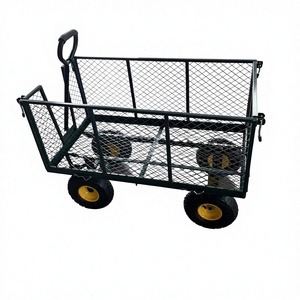 Chariot utilitaire robuste en métal à mailles fines avec poignée de traction, mobilier d'extérieur durable, chariot de jardin pour le camping, la plage, la cour - Product Image 2