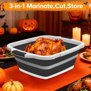 Lot de 2 bacs de préparation pliables XL pour barbecue avec couvercle égouttoir et planche à découper intégrée, en plastique PP, compatibles lave-vaisselle, grand récipient alimentaire sûr - Product Image 4