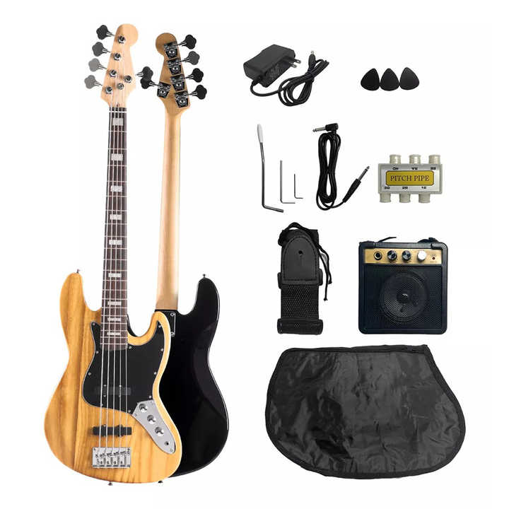 Factory Hot Selling OEM Beginner 5 String Electric Bass Guitar Complete Set of Accessories With 5W Amp