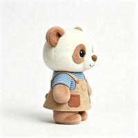 Peluche Panda Marron Vintage Personnalisée Adorable avec Chemise à Carreaux Bleus et Rayures Kaki, Jouet en Peluche Panda Doux et Moelleux