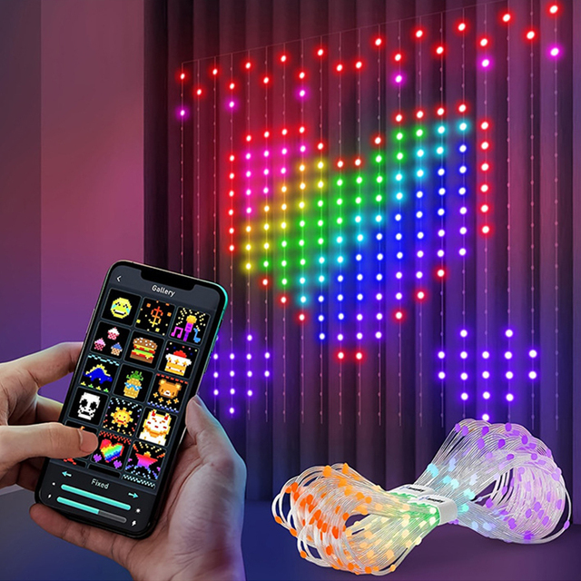 Smart App Control Rgb Pixel Addressable Curtain Lights Christmas Party Programmable DIY USB Led Fairy Smart Curtain Lights