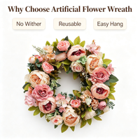 Guirlande de fleurs artificielles vintage pivoine, couronne florale mixte pour porte d'entrée, décoration murale pour mariage, fête, maison