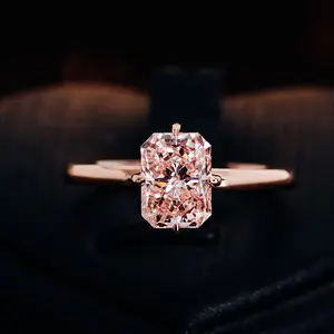 1.78ct Luxury Radiant Cut Pink Diamond Moissanite With Claw Setting Wedding Engagement Rings Silver 10k 14k 18k