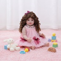 Nouvelle poupée bébé reborn en silicone de 22 pouces, à bas prix, avec des fleurs roses peintes, pour filles, jouets pour enfants