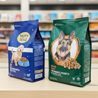 Op maat gedrukte glanzende quad seal platte bodem doosvormige zakjes met hersluitbare ritssluiting voor droog honden- en kattenvoer, dierenvoer.