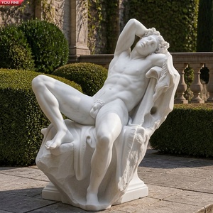 YOUFINE Escultura de Satiro Embriagado de Mármol Natural a Tamaño Real, Estatua de Hombre Reclinado, Figura de Fauno Durmiente para Jardín o Propiedad - Product Image 1