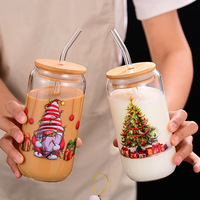 Vente en gros de tasse à bière en verre Ice Coffee Gobelet en verre Tasse à boire avec couvercles en bambou et paille