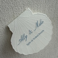 Carte de visite personnalisée découpée en forme de coquillage, impression Vanille, papier couché, mariage à la plage, impression typographique, logo en relief, modèle