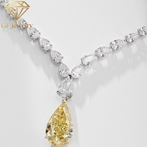 GF Jewelry Women's Pear Cut Fancy Yellow Diamond <b>Necklace</b> White Gold Luxury Pendant With Matching <b>Ring</b> IGI Certified - Product Image 2