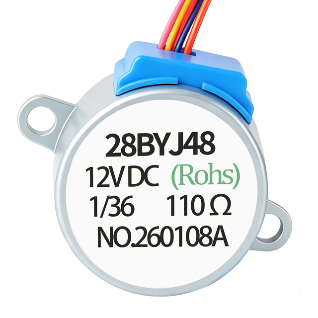 Kaihong Mini 28BYJ48 12V DC 110 4-Phase Permanent Magnet Gear Stepper Motor 1:36 Reduction 49mN.m Torque Low Noise <35dB NEMA 11