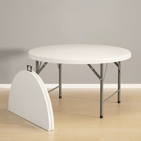 Vente en gros 60 pouces HDPE Table à manger circulaire Banquet de mariage Table blanche pliante ronde en plastique
