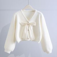 Automne/hiver Imitation vison cheveux pull court femmes épais fourrure haut en tricot avec grand nœud tricoté Cardigan pull manteau