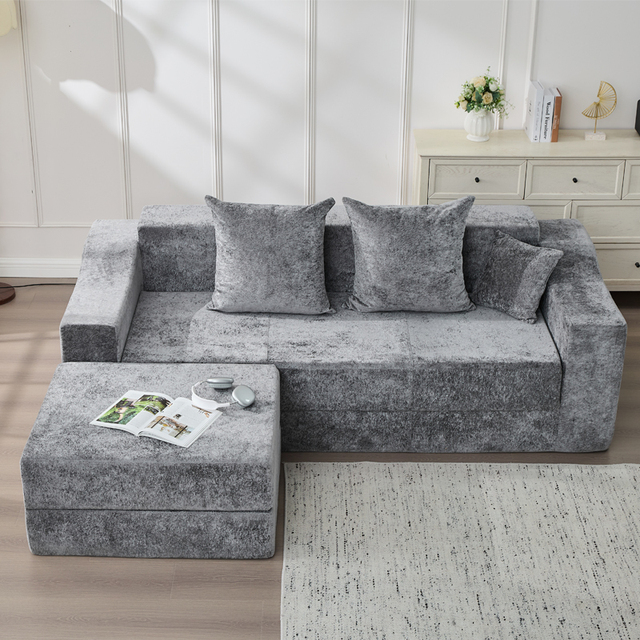 Compression Modular Three Seat Sectional Sofa Furniture Set Sponge Vacuum Pack Compressed L-Shape Modern Fabric Eco-Friendly
