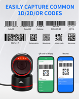 Lecteur de codes-barres 2D de bureau JR T37 à double mode, mains libres, lecteur de codes QR 1D, USB sans fil, plateforme de présentation, CE RoHS FCC