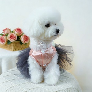 Pet Dress For Small Medium Dogs Pink Tulle Skirt With White Flower <b>Bow</b> Four Seasons Wear - Product Image 3