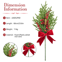 Décoration de Noël en gros : Branche de pin de 23,6 pouces avec baies rouges, cône de pin et nœud en velours, motif floral