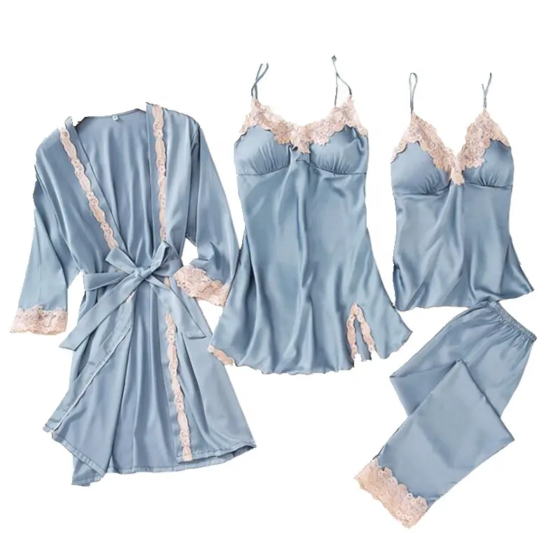 Elegant Belted 100% Silk Sleepwear Dresses Satin Silk Pajamas Women Sleepwear Sets Sleep Wear for Women