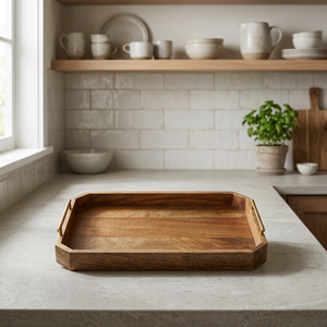 Wood Serving Tray Rectangle Solid Minimalist Handmade Polished Dishes & <b>Plates</b> - Product Image 2
