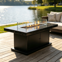 Table de foyer extérieur en métal avec revêtement en poudre résistant aux intempéries, avec pare-vent en verre trempé, 50000-74999 BTU, écologique