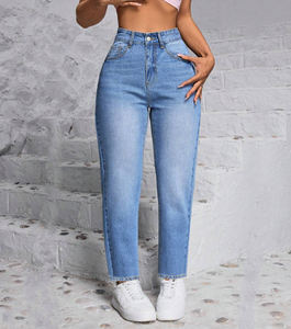 Livraison Gratuite aux États-Unis – <span class=keywords><strong>Jean</strong></span> Boyfriend Femme Grande <span class=keywords><strong>Taille</strong></span> Jambe Droite Délavé Blanc pour Maman Fille - Product Image 1