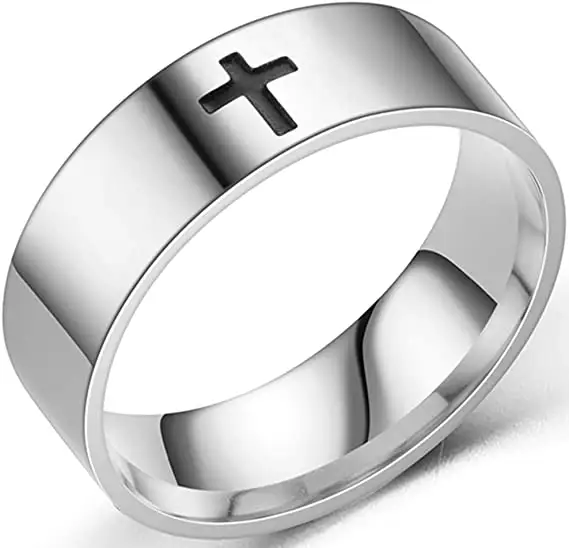 8mm Stainless Steel Classical Simple Plain Christian Cross Religious Wedding Band Ring
