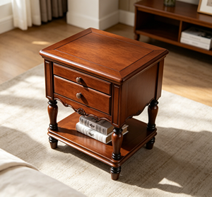 Traditional Dark <b>Walnut</b> Wood Nightstand 2-<b>Drawer</b> Antique Turned Leg Bedroom Furniture Storage Cabinet - Product Image 6