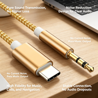 Câble audio auxiliaire Type C vers 3,5 mm, tressé en or, coque en alliage d'aluminium TPE, pour voiture, écouteurs, téléphones, transmission sonore pure