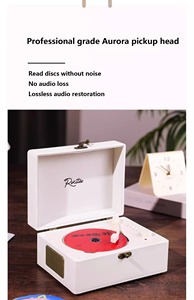 Reproductor de CD de Cuero Vintage, Tocadiscos Portátil con Bluetooth y Diseño Retro para Decoración del Hogar, Regalo - Product Image 2