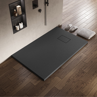 Receveur de douche rectangulaire moderne en résine de pierre noir/blanc, personnalisable, en surface solide, pour salle de bain, vente en gros