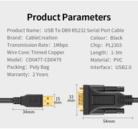 CableCreation DB9 convertisseur série plaqué or PVC veste USB vers RS232 câble PL2303 jeu de puces tressé blindé pour une utilisation sur ordinateur
