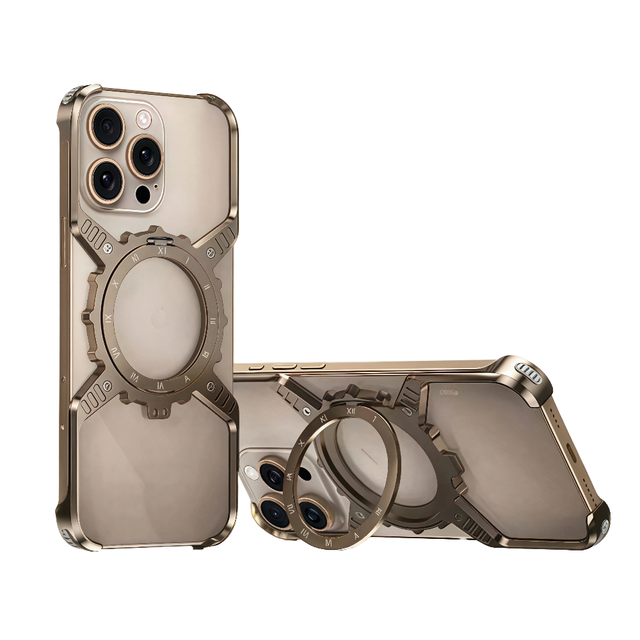 Aluminum Alloy 360 Rotation Magnetic Rimless Stand Shockproof Waterproof Sports Design Phone Case for 16 15 14 13 Pro