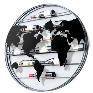 Casier à <span class=keywords><strong>vin</strong></span> suspendu industriel mural rond bouteille <span class=keywords><strong>de</strong></span> <span class=keywords><strong>vin</strong></span> support en verre grande carte du monde <span class=keywords><strong>mur</strong></span> métal minimaliste moderne - Product Image 1