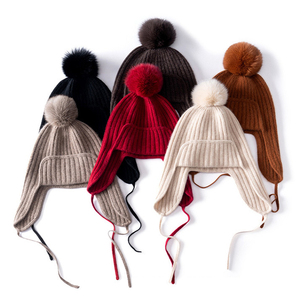 Cold Weather Elastic <strong>Women</strong> Winter Ski <strong>Hat</strong> Fur <strong>Pom</strong> <strong>Pom</strong> Warm 100% Cashmere Knit Pullover Fluorescent Candy Color Ribbed Beanie <strong>Hat</strong> - Product Image 1