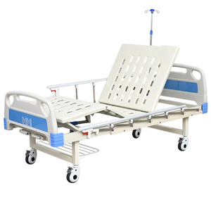 Factory Price Hospital Beds Manual Two <strong>Crank</strong> Patient Bed with IV Stand /Overbed <strong>Table</strong> /Wheels/Guardrails - Product Image 1