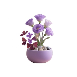 Flores artificiales rosas de terciopelo rosa verde blanco maceta cilíndrica elegante adecuado para mesa de centro de sala de estar - Product Image 4