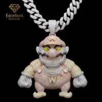 Colgante de Plata de Ley 925 con Incrustaciones de Moissanita, Diseño de Personaje de Dibujos Animados de Cuerpo Completo, Estilo Urbano, para Hombres y Mujeres, Ideal para Fiestas