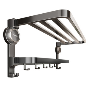 Support à serviettes à ventouse Youqin, étagère de rangement pliable pour salle de bain, organisateur de douche gris anthracite, installation sans perçage - Product Image 2