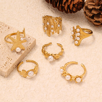 Bague de mariage ajustable en acier inoxydable plaqué or avec perle, design géométrique tendance, pour femme, bijou à porter au quotidien