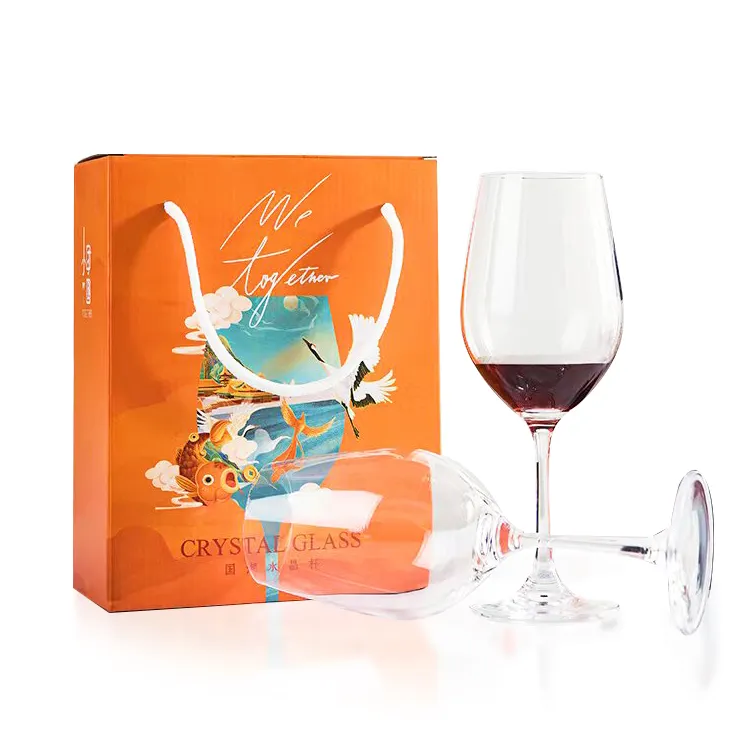 사용자 정의 450Ml 보르도 와인 잔 세트 2 기계 만든 크리스탈 줄기 레드 와인 잔 컬러 선물 상자 Shunstone 공급 업체