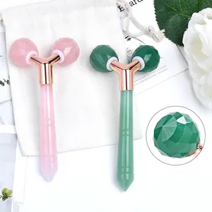 3D Single Head Gesichts massage rolle Natürliches Rosenquarz Grün Aventurin Jade Roller Massage gerät Benutzer definiertes Logo