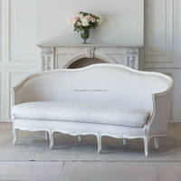 Ensemble de canapés Chesterfield Seraphine en lin gris et bois Gesso avec finition nacré pour salon, meubles de maison