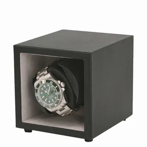 Caja de reloj con Motor Mabuchi japonés silencioso 2023, caja enrolladora de reloj automática de cuero negro de lujo individual para Seiko