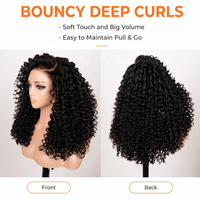 Perruque en cheveux humains sans colle, prête à porter, avec boucles profondes en C, densité 300 %, vente en gros
