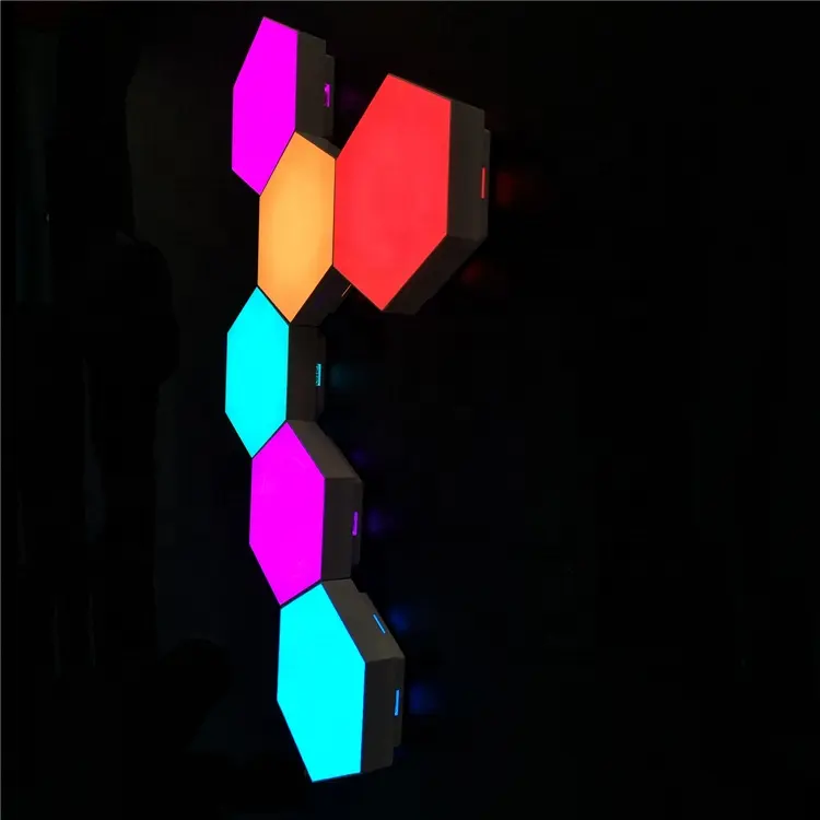 مصابيح ليد ذكية لتزيين المنزل, مصابيح ليد مبتكرة سداسية الشكل تعمل باللمس ، تحكم عن بعد ، إضاءة ليلية ، DIY RGB
