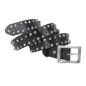 Hochwertige 3,8 cm 1,5 "Breite Erste Schicht Rindsleder-Dorns chließe Mehrfach besetzte Sterne Nieten Gürtel, Western Urban Punk Gürtel - Product Image 2