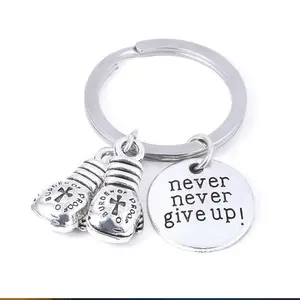 Never Never Give Up Boxing Keychain Boxer Fan Sport Lover Gift Inspirational Key chains Charm Keyring Mini Boxing Glove Keychain