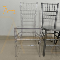 Chaises de mariage en plastique transparent de style bambou détachable en gros, dorées, noires, argentées, avec dossier pour hôtel, pour événements