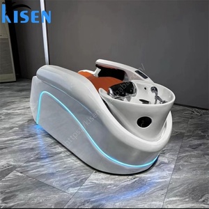 Kisen Luxury Shampoo Chair with Ceramic Basin PU Leather Adjustable <b>Footrest</b>-Salon Furniture for Gym & Warehouse Use - Product Image 3