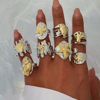 XILIANGFEIZI Produit transfrontalier très demandé Bague ouverte de luxe et tendance à l'inspiration marine avec motifs étoile de mer, coquillage et cocotier